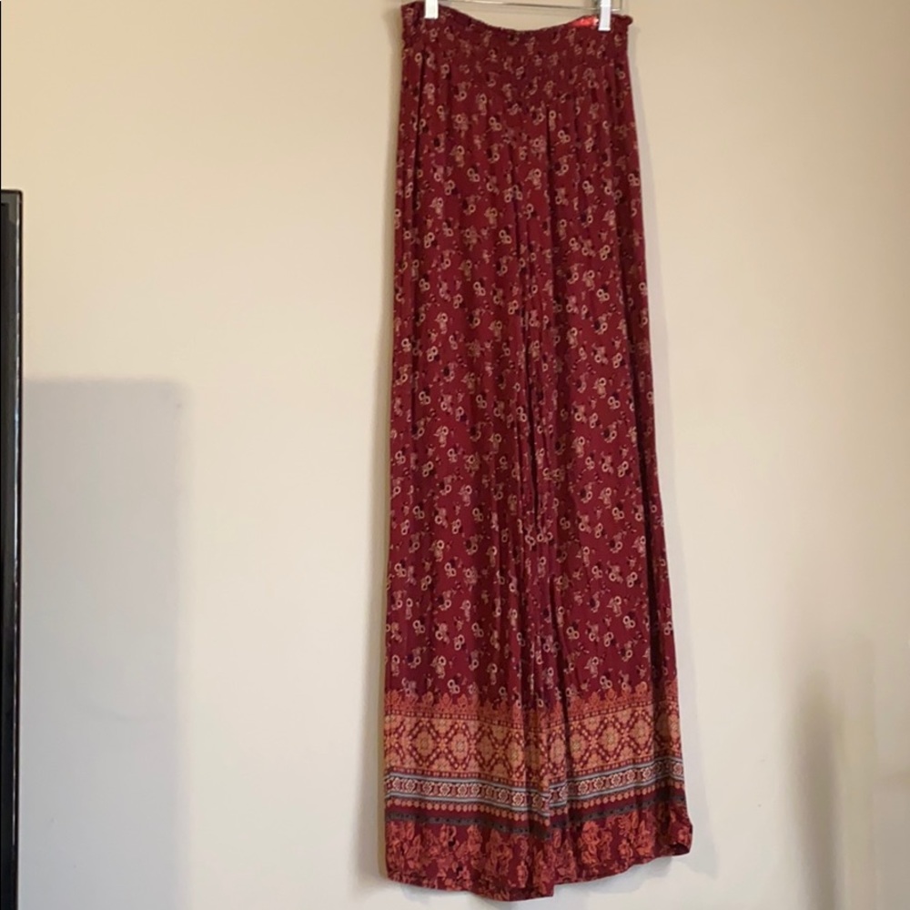 Burgundy Floral Flare Flowy Pants